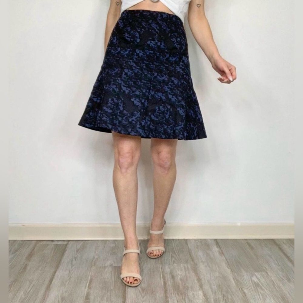 REISS regencycore brocade mini skirt flared navy black textured whimsigoth US 4
